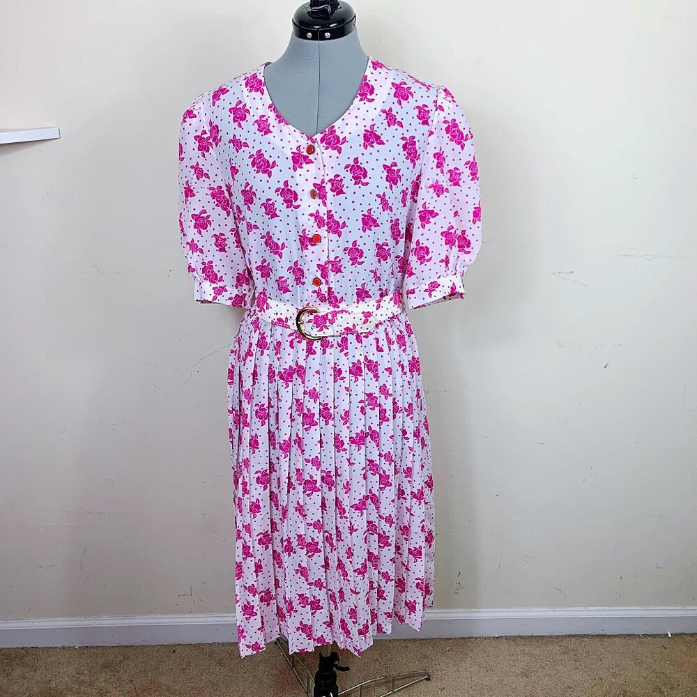 Vintage 90s Pink White Short Sleeved Secretary Shirt Dress Size Petite 10